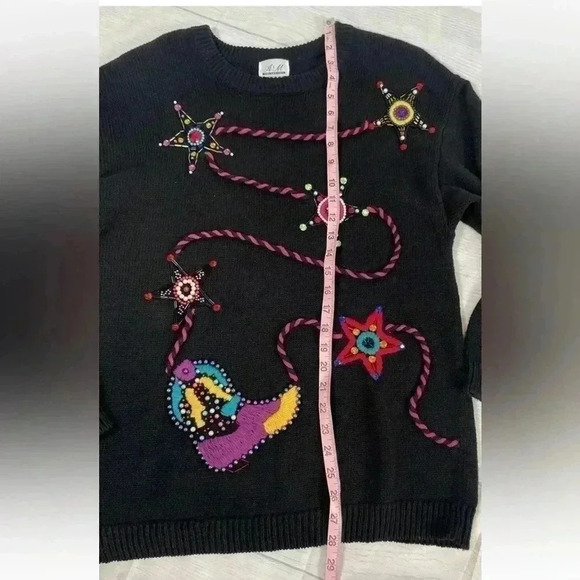 A&M Vintage Western Cowboy Sweater Black Neon Knit 80’s Crochet Jewel Woman’s M - Picture 12 of 13